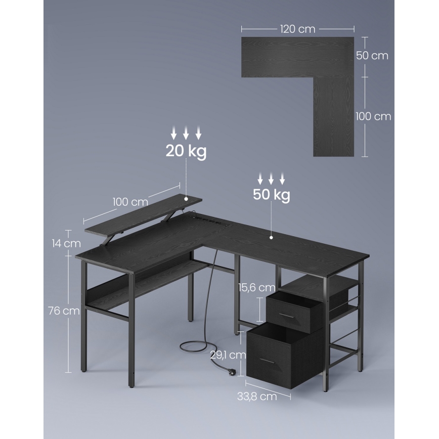 Bureau avec éclairage intégré SOLEA-X marron/noir