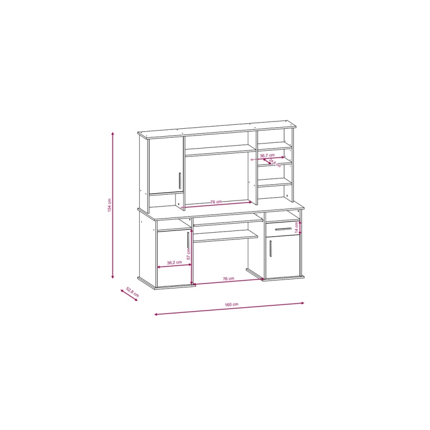 Bureau avec étagère ELIAN 160x53 cm chêne Sonoma gris/blanc