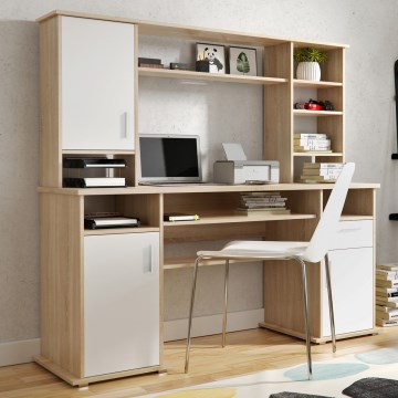Bureau avec étagère ELIAN, chêne Sonoma/blanc