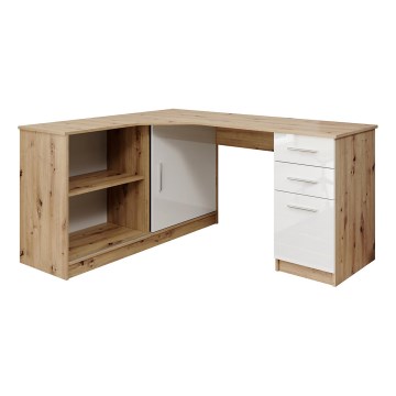 Bureau avec étagère et tiroirs ROBERTO gauche 150x120 cm chêne artisan/blanc