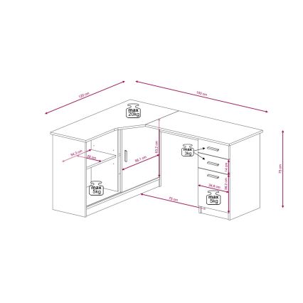 Bureau avec étagère et tiroirs ROBERTO gauche chêne artisan/blanc