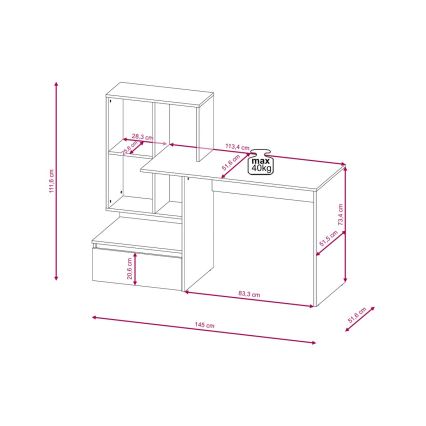 Bureau avec étagère MARLO chêne artisan/anthracite