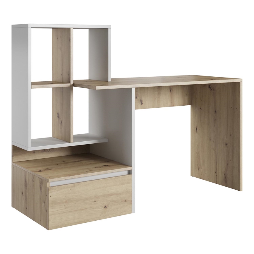 Bureau avec étagère MARLO chêne artisan/blanc