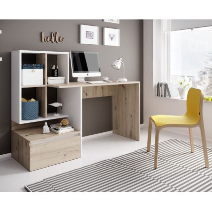 Bureau avec étagère MARLO chêne artisan/blanc