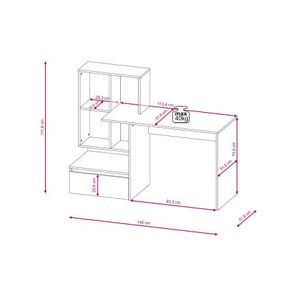 Bureau avec étagère MARLO chêne artisan/blanc