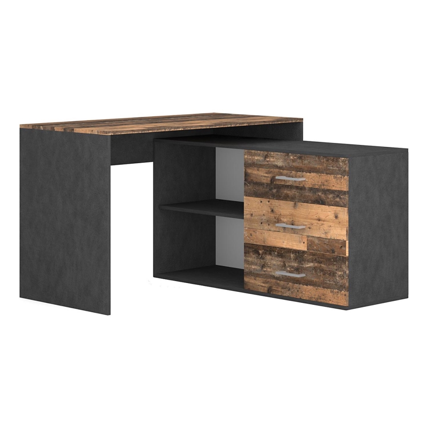 Bureau avec tiroirs et angle réversible (D/G) JULES brun/noir