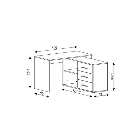 Bureau avec tiroirs et angle réversible (D/G) JULES brun/noir