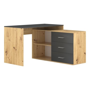 Bureau avec tiroirs et angle réversible D/G JULES chêne artisan/anthracite