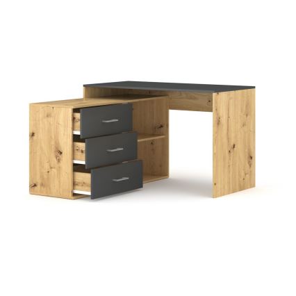 Bureau avec tiroirs et angle réversible D/G JULES chêne artisan/anthracite