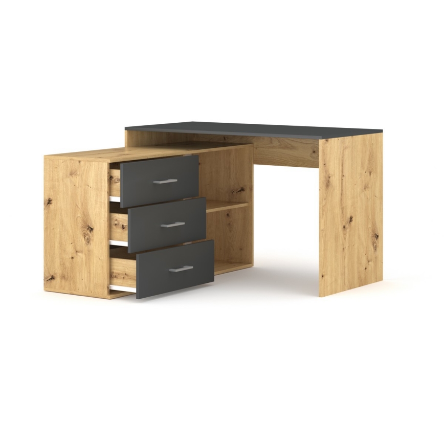 Bureau avec tiroirs et angle réversible D/G JULES chêne artisan/anthracite