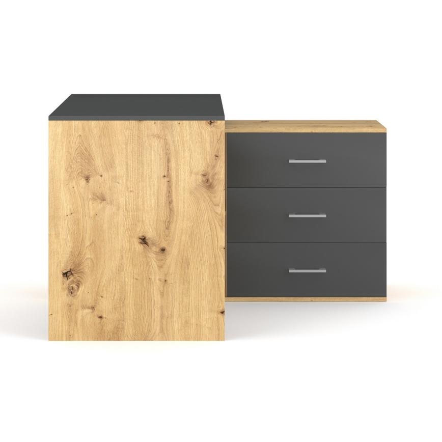 Bureau avec tiroirs et angle réversible D/G JULES chêne artisan/anthracite