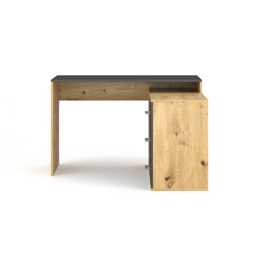 Bureau avec tiroirs et angle réversible D/G JULES chêne artisan/anthracite