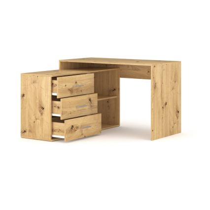 Bureau avec tiroirs et angle réversible (droite/gauche) JULES chêne artisan