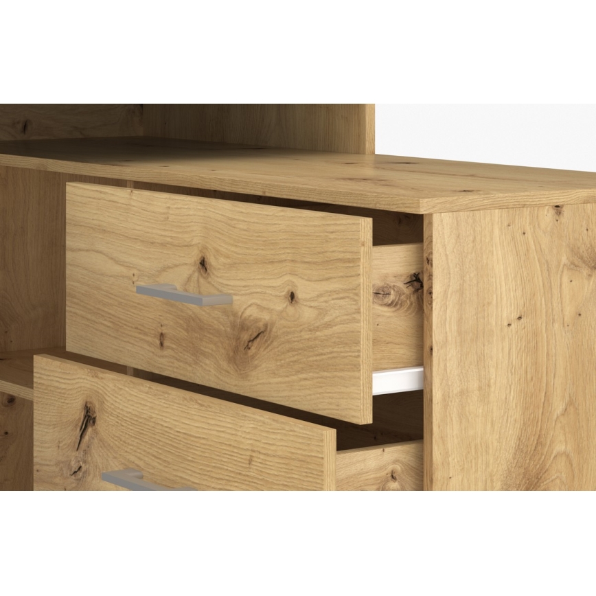 Bureau avec tiroirs et angle réversible (droite/gauche) JULES chêne artisan
