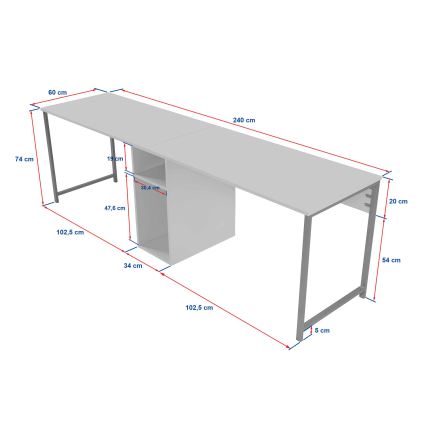Bureau CLARO 240 x 60 cm anthracite/noir