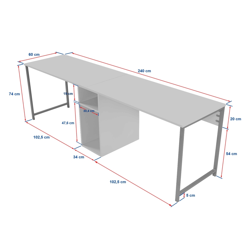 Bureau CLARO 240 x 60 cm anthracite/noir