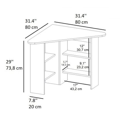 Bureau CORNER 73,8x80 cm chêne saphir