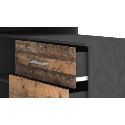 Bureau d'angle réversible avec tiroirs (droit/gauche) 120x120 cm JULES marron/noir