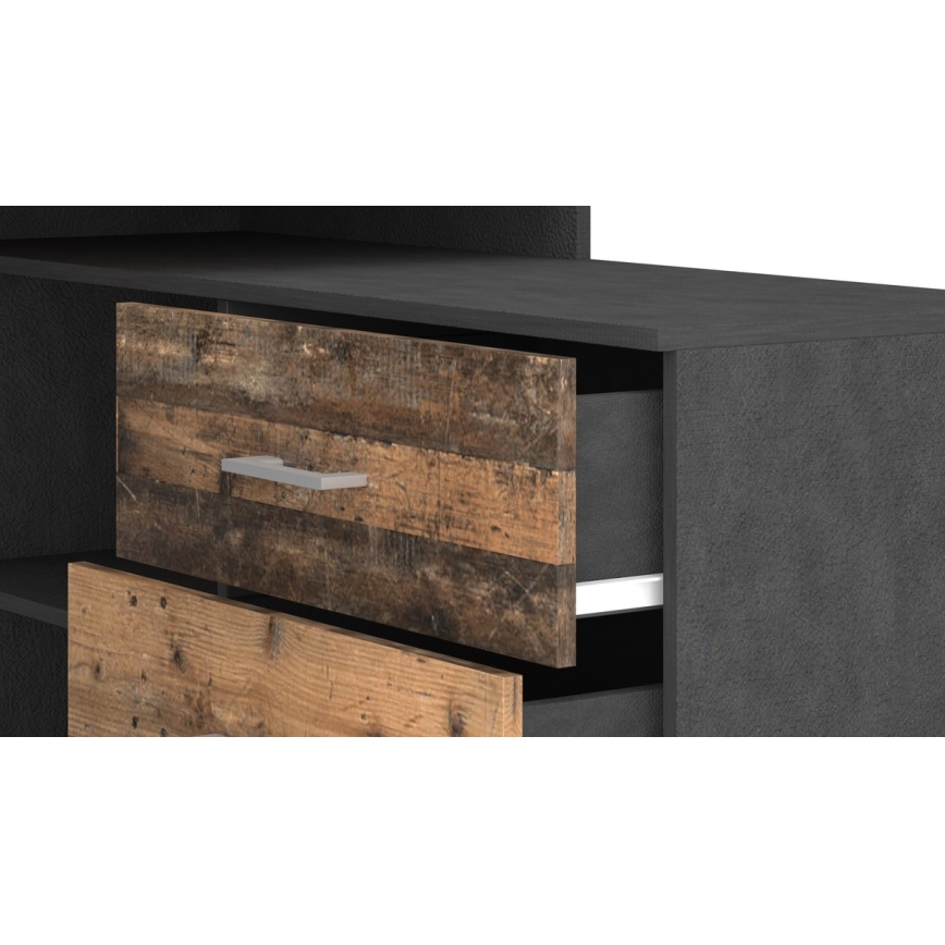 Bureau d'angle réversible avec tiroirs (droit/gauche) 120x120 cm JULES marron/noir