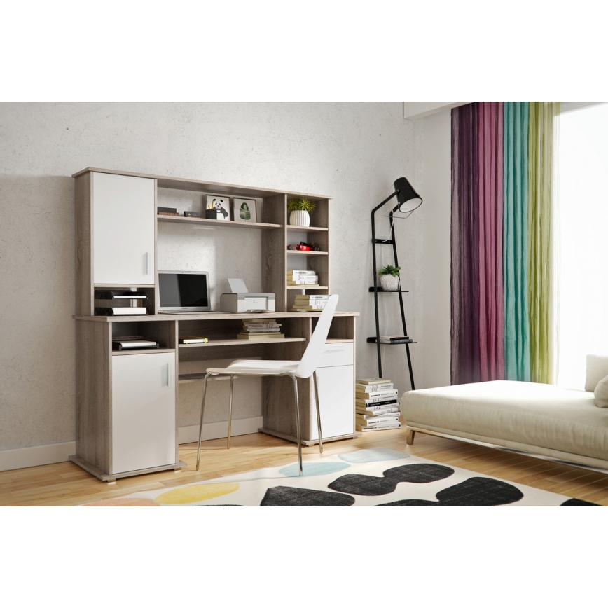 Bureau ELIAN avec étagère 160x53 cm, chêne sonoma gris/blanc