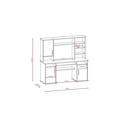 Bureau ELIAN avec étagère 160x53 cm, chêne sonoma gris/blanc