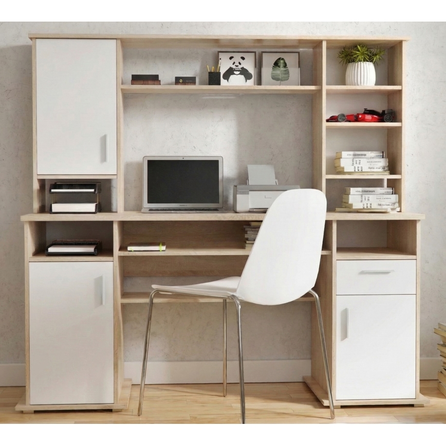 Bureau ELIAN avec étagère, chêne Sonoma/blanc