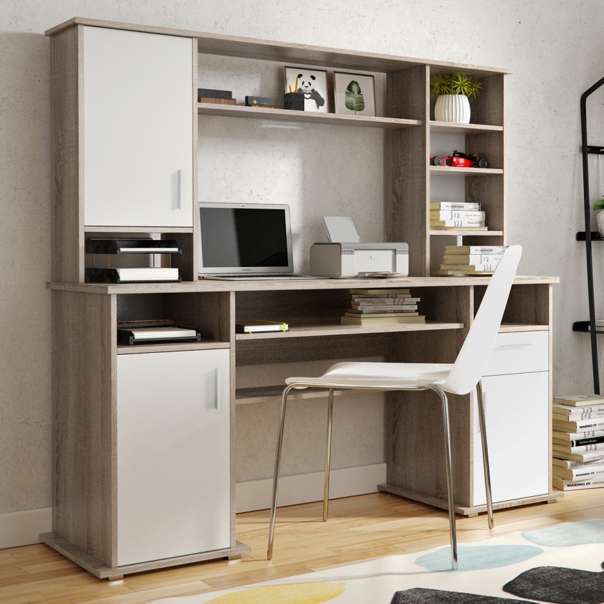 Bureau ELIAN avec étagère, chêne sonoma gris/blanc