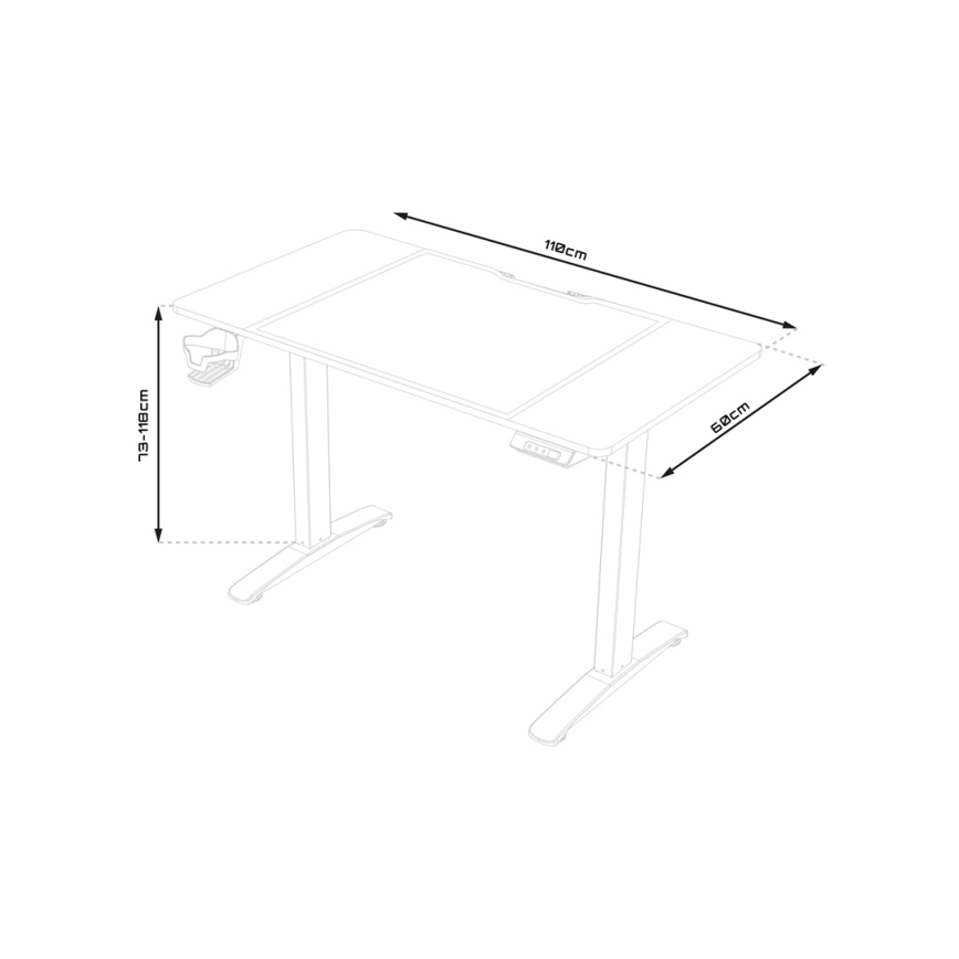 Bureau gaming à hauteur réglable CONTROL 110x60 cm marron/noir