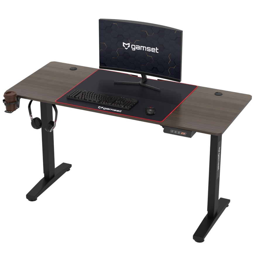 Bureau gaming à hauteur réglable CONTROL 140x60 cm marron/noir