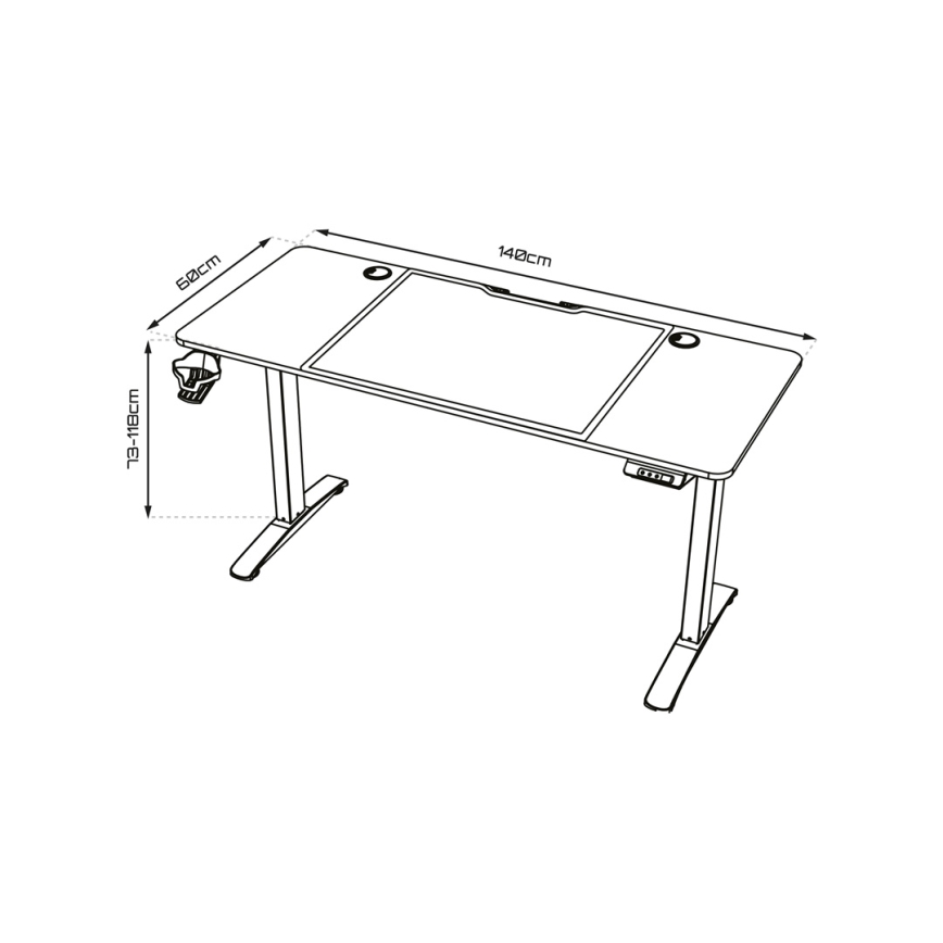 Bureau gaming à hauteur réglable CONTROL 140x60 cm marron/noir