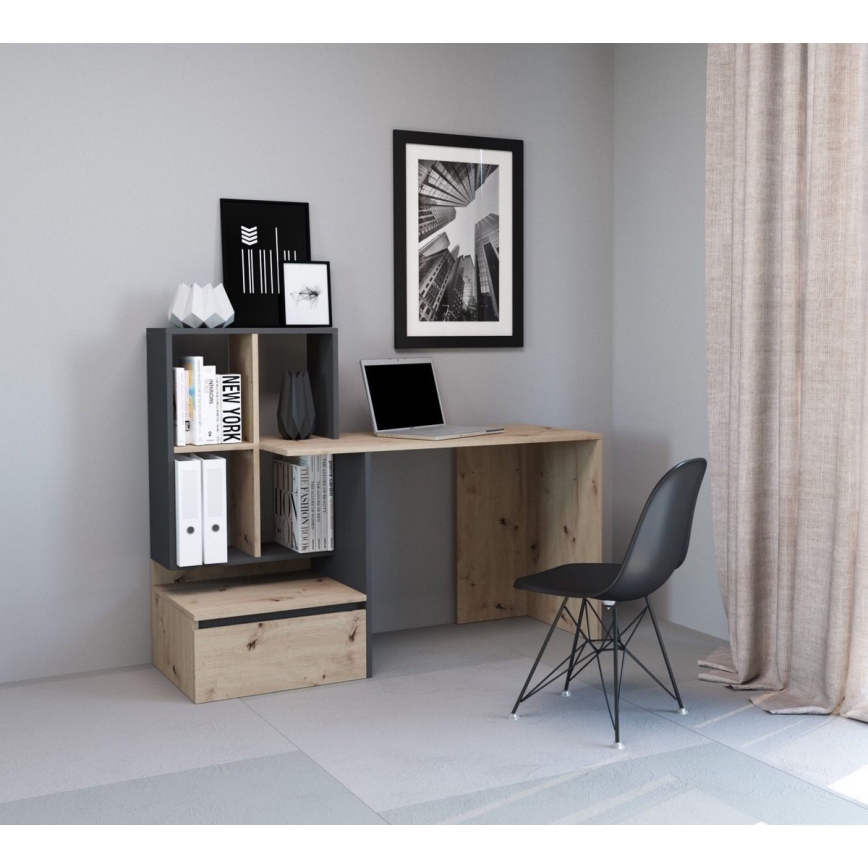 Bureau MARLO avec étagère, chêne artisan/anthracite