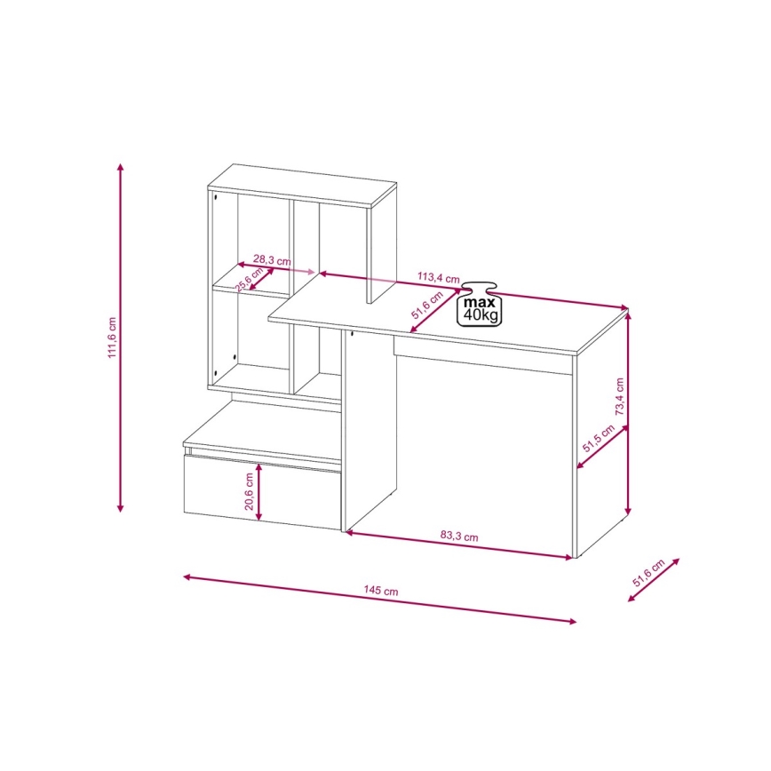 Bureau MARLO avec étagère, chêne artisan/blanc