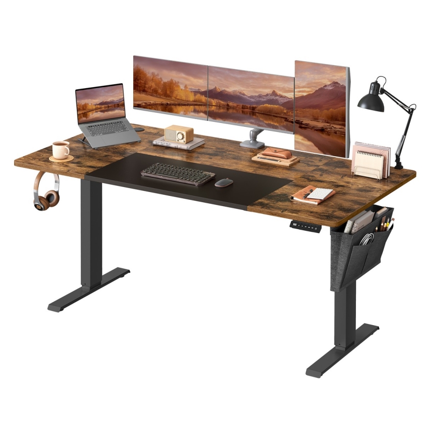 Bureau réglable en hauteur SOLEA-X marron/noir