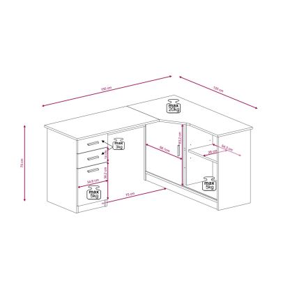 Bureau ROBERTO, version gauche, avec étagère et tiroirs, chêne artisan/blanc