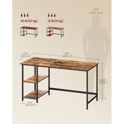 Bureau SOLEA 140 x 60 cm marron/noir