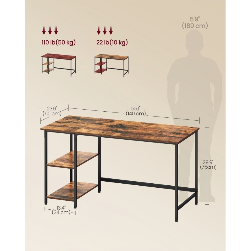 Bureau SOLEA 140 x 60 cm marron/noir