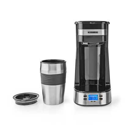 Butler - Machine à café pour une tasse 0,4 l avec minuterie et mug de voyage 750W/230V inox/noir