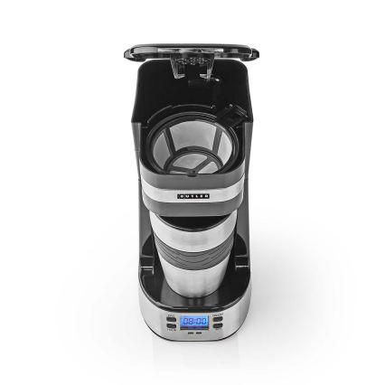 Butler - Machine à café pour une tasse 0,4 l avec minuterie et mug de voyage 750W/230V inox/noir