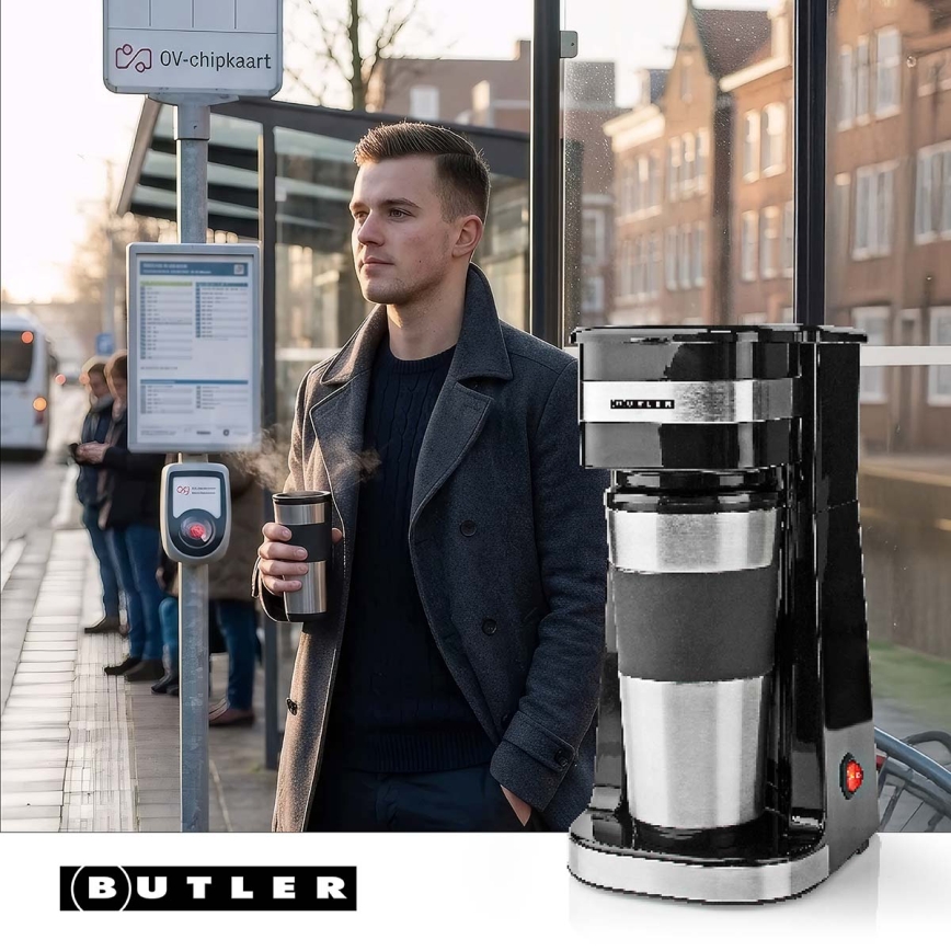 Butler - Machine à café pour une tasse 0,4 l avec gobelet de voyage 750W/230V inox/noir
