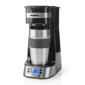 Butler - Machine à café pour une tasse 0,4 l avec minuterie et mug de voyage 750W/230V inox/noir