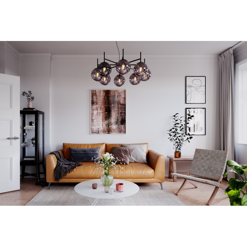 ByRydens - Suspension filaire BOYLE 8xE27/5W/230V fumé/noir d. 83 cm