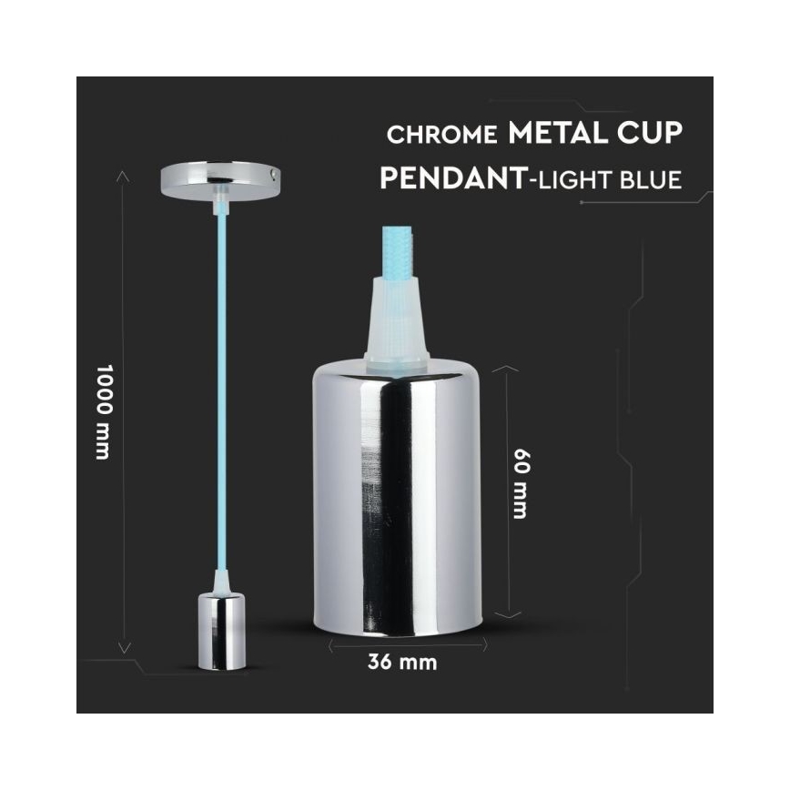 Câble d'alimentation 1xE27/60W/230V bleu clair/chrome brillant