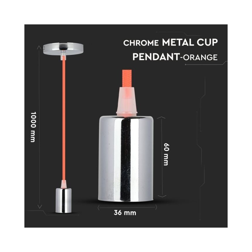 Câble d'alimentation 1xE27/60W/230V orange/chrome brillant