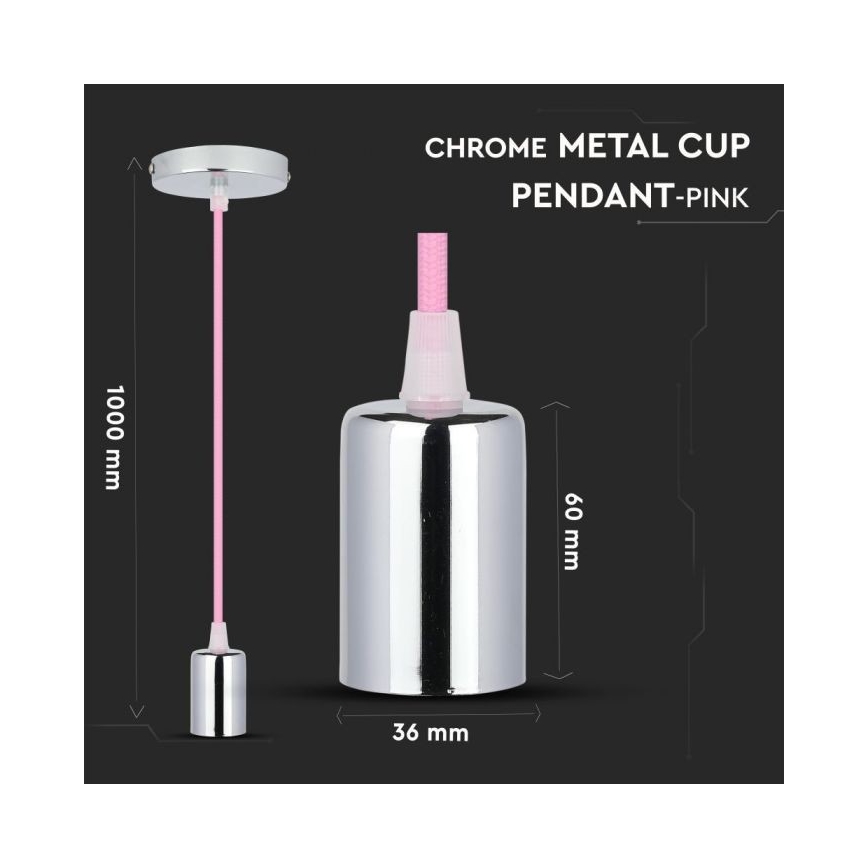 Câble d'alimentation 1xE27/60W/230V rose clair/chrome brillant