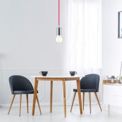 Câble d'alimentation 1xE27/60W/230V rose foncé/chrome brillant
