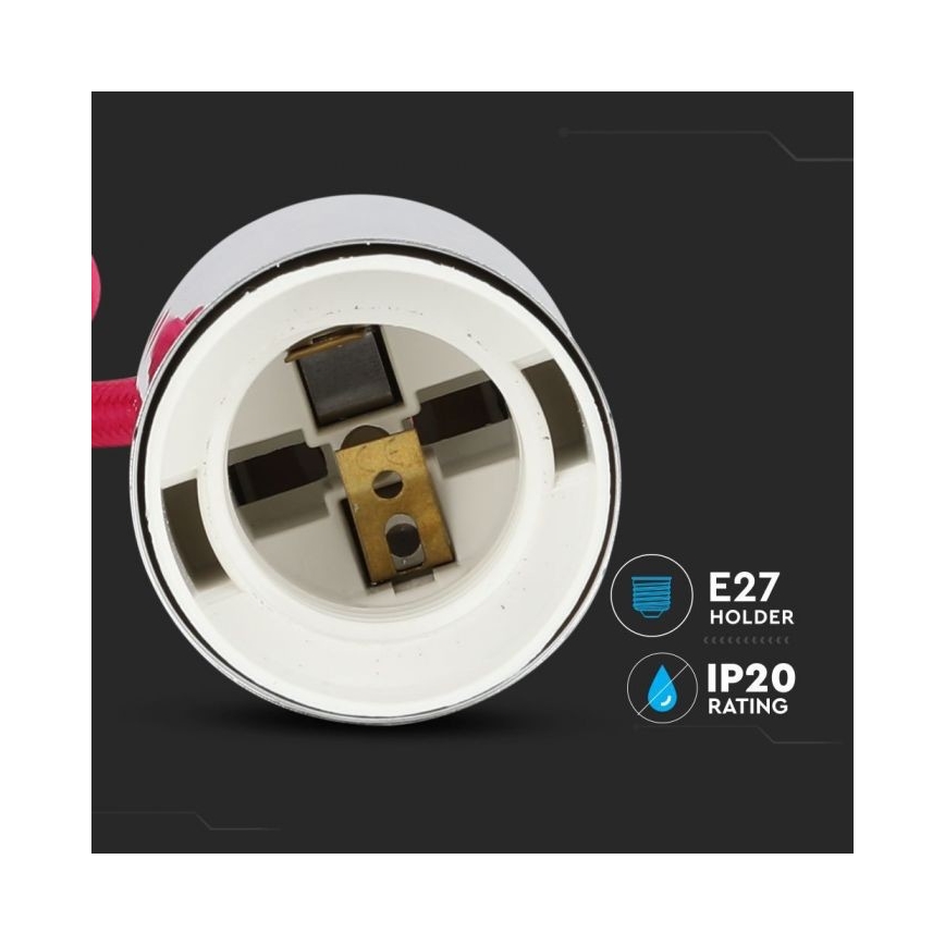 Câble d'alimentation 1xE27/60W/230V rose foncé/chrome brillant