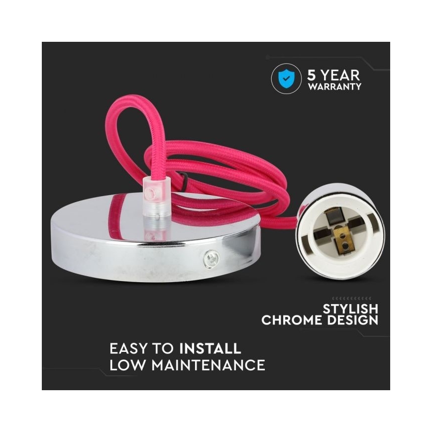 Câble d'alimentation 1xE27/60W/230V rose foncé/chrome brillant