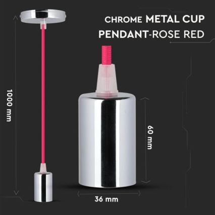 Câble d'alimentation 1xE27/60W/230V rose foncé/chrome brillant