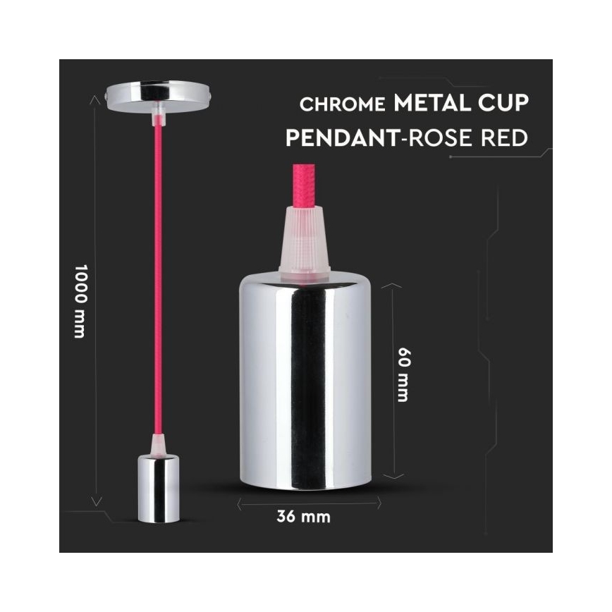 Câble d'alimentation 1xE27/60W/230V rose foncé/chrome brillant