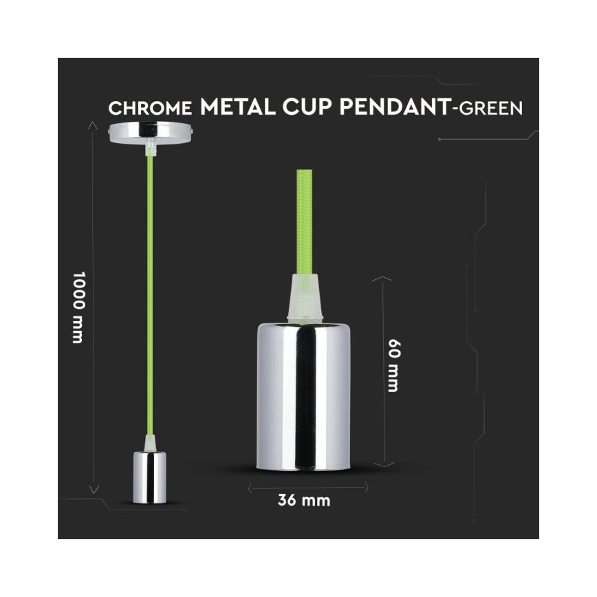 Câble d'alimentation 1xE27/60W/230V vert/chrome brillant